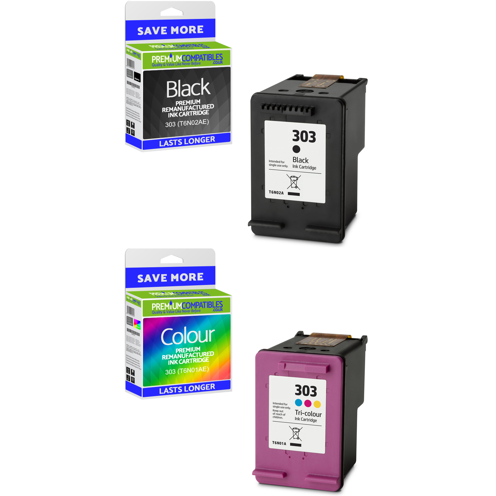 Premium Remanufactured HP 303 Black & Colour Combo Pack Ink Cartridges (3YM92AE)