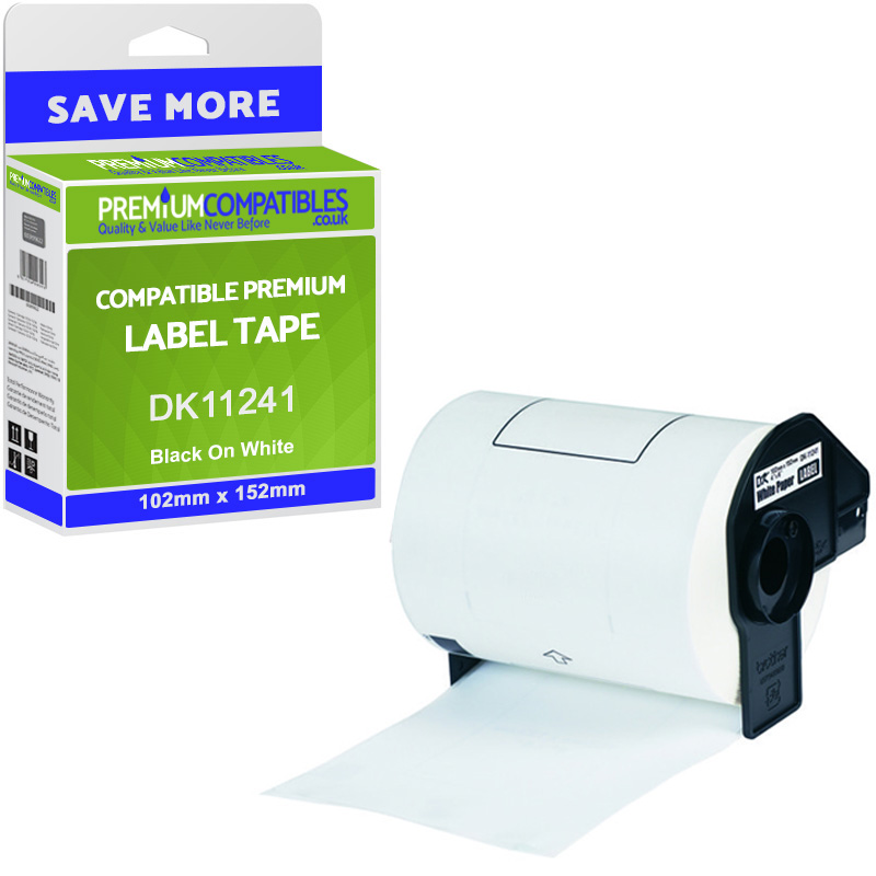 Compatible Brother DK-11241 Black On White 102mm x 152mm Large Shipping Label Roll Tape - 200 Labels (DK11241)