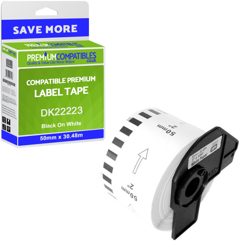 Compatible Brother DK-22223 Black On White 50mm x 30.48m Continuous Paper Label Tape (DK22223)