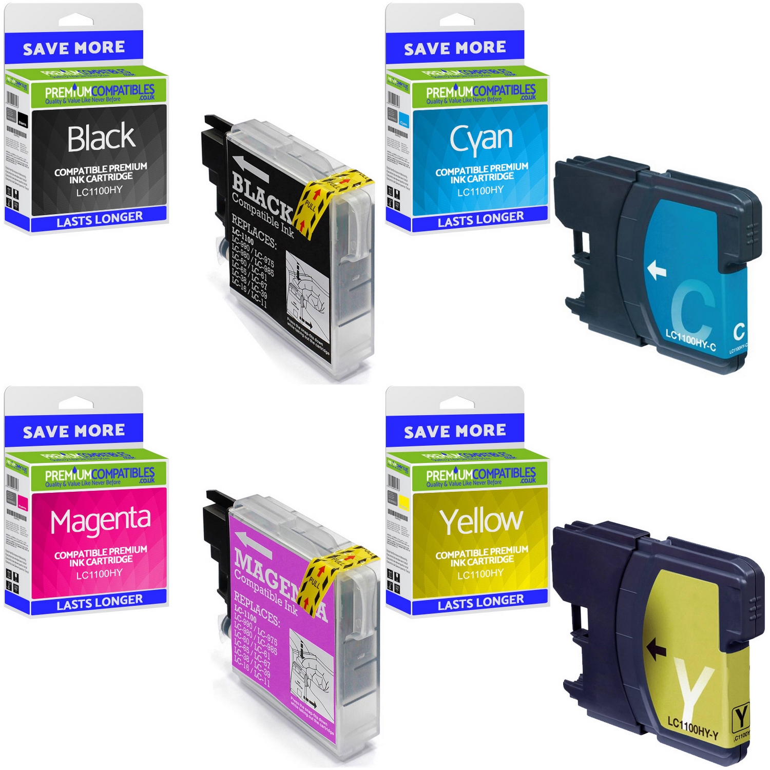 Compatible Brother LC1100HY CMYK Multipack High Capacity Ink Cartridges (LC1100HYBK/YC/YM/YY)
