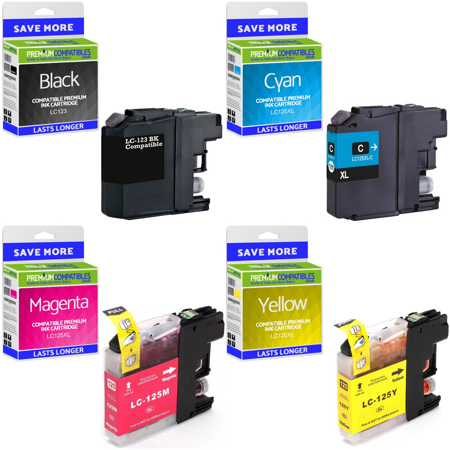 Compatible Brother LC123BK / LC125XL C, M, Y Multipack Ink Cartridges (LC123BK / LC125XLRBWBPRF)