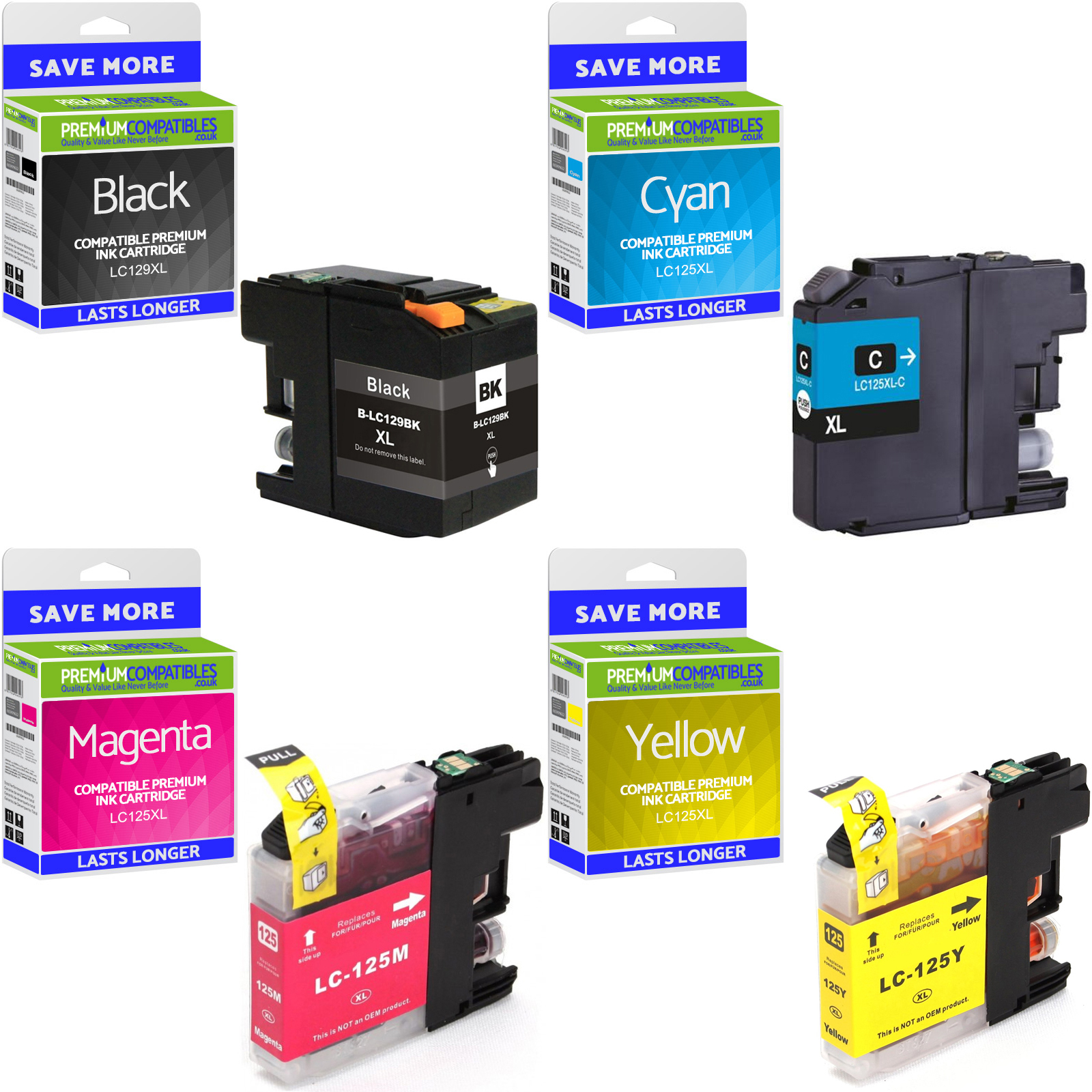 Compatible Brother LC129XL / LC125XL CMYK Multipack High Capacity Ink Cartridges (LC129XLVALBP)