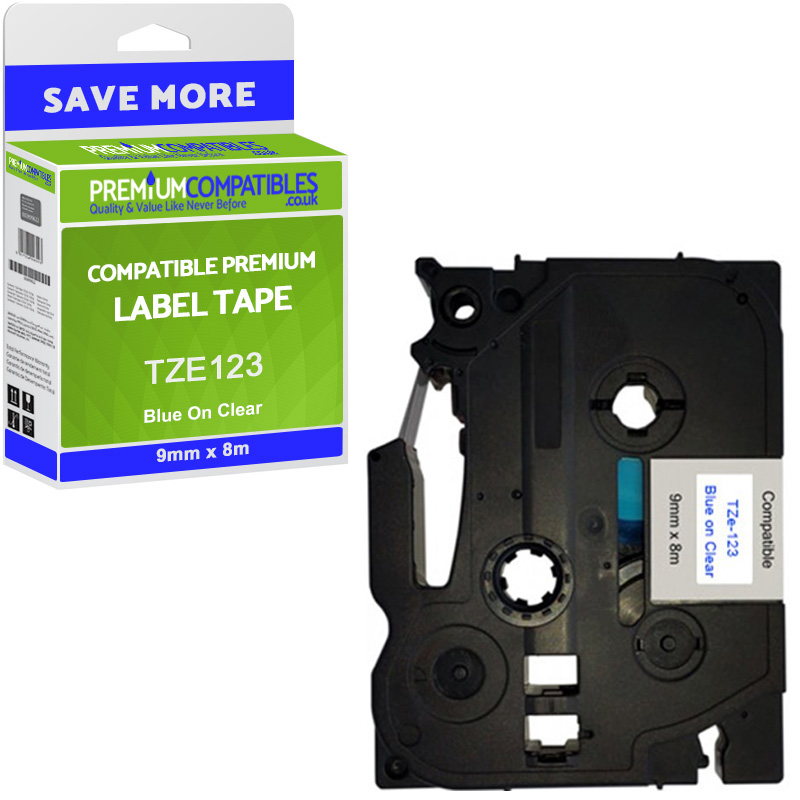 Compatible Brother TZe-123 Blue On Clear 9mm x 8m Laminated P-Touch Label Tape (TZE123)