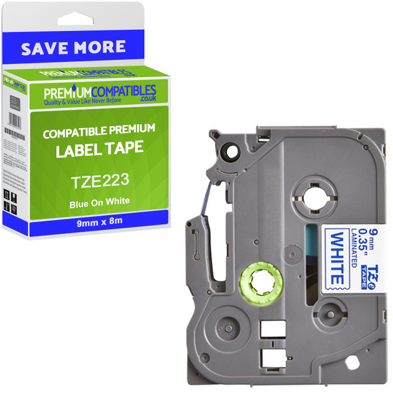 Compatible Brother TZe-223 Blue On White 9mm x 8m Laminated P-Touch Label Tape (TZE223)