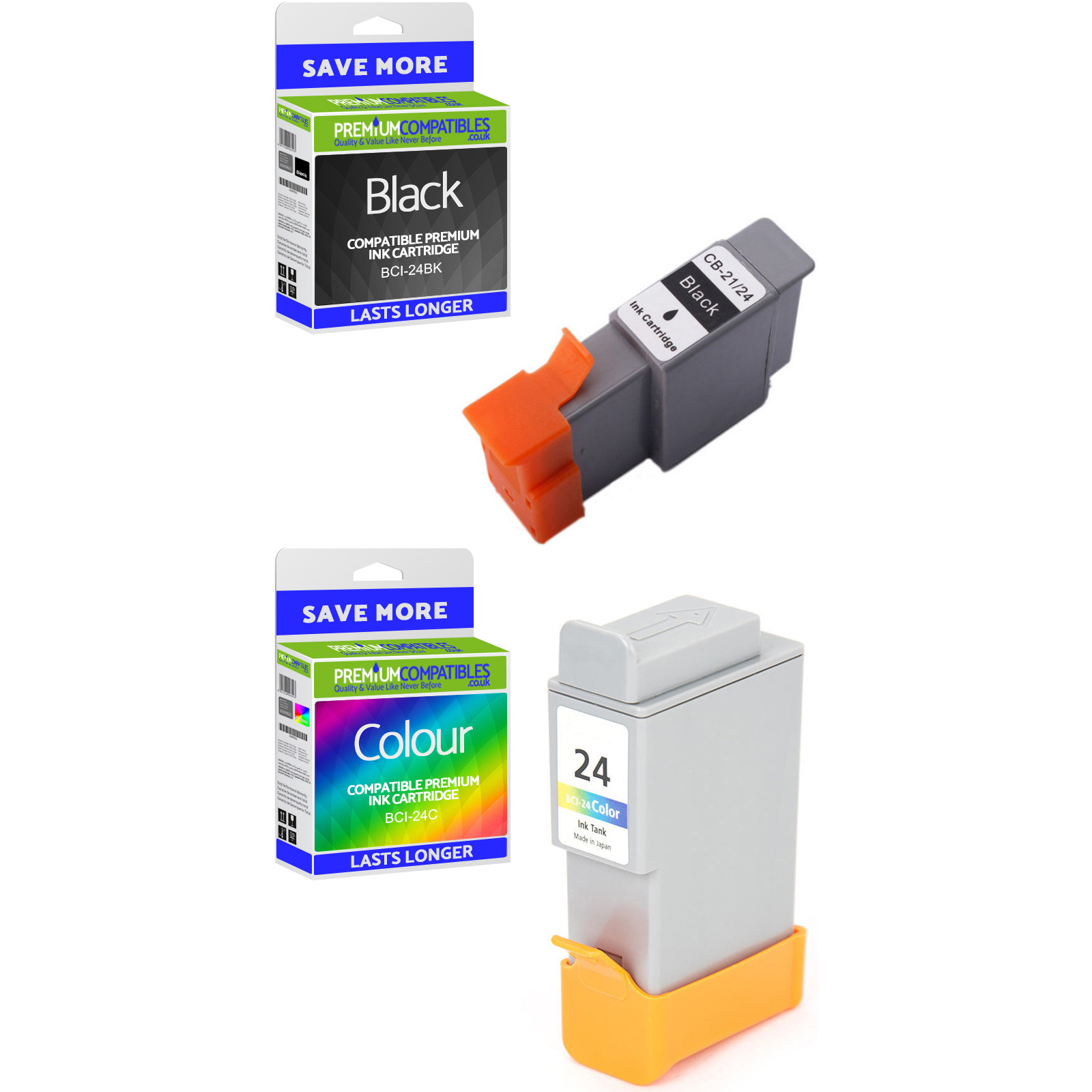 Compatible Canon BCI-24 Black & Colour Combo Pack Ink Cartridges (6881A002 & 6882A002)