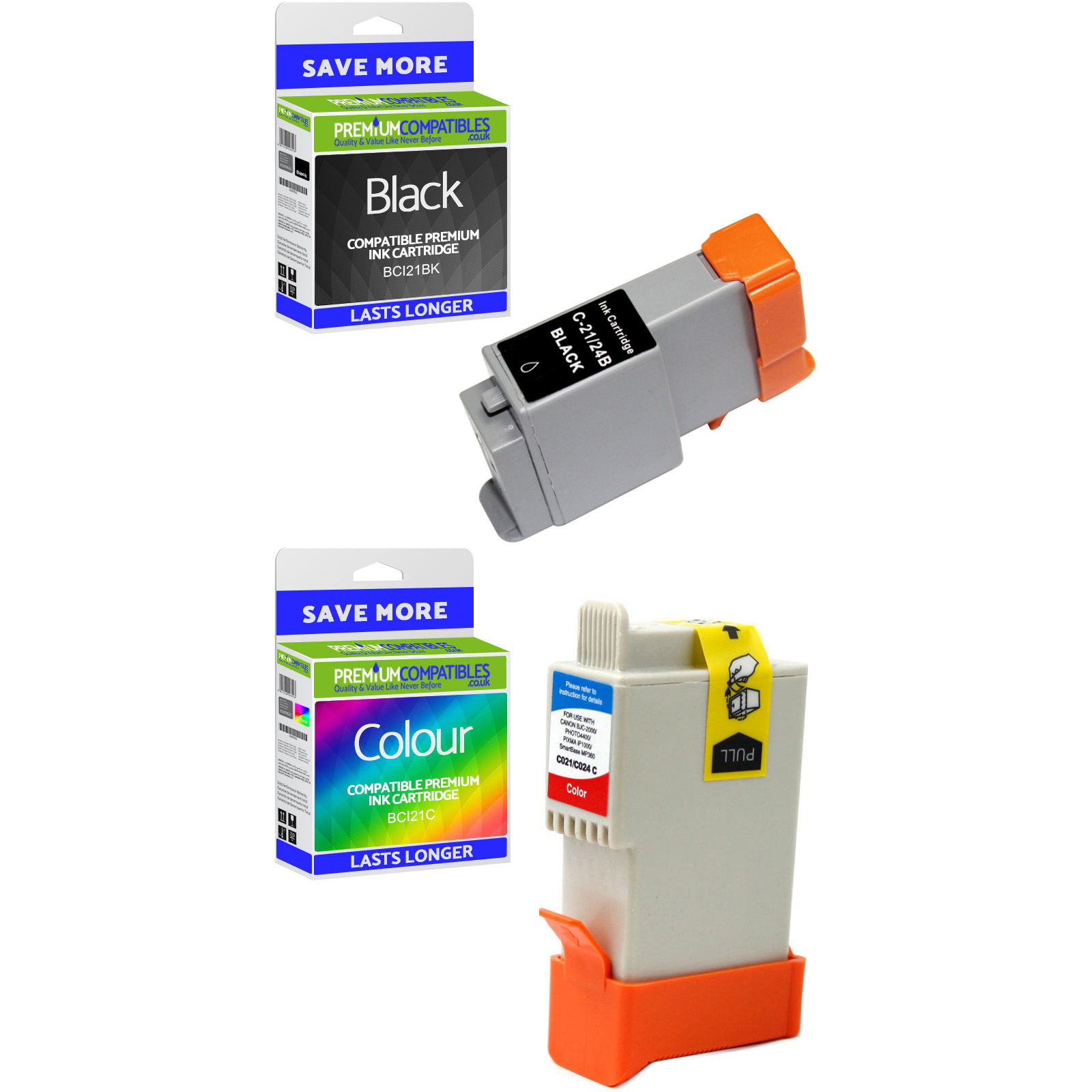 Compatible Canon BCI21 Black & Colour Combo Pack Ink Cartridges (0954A379)