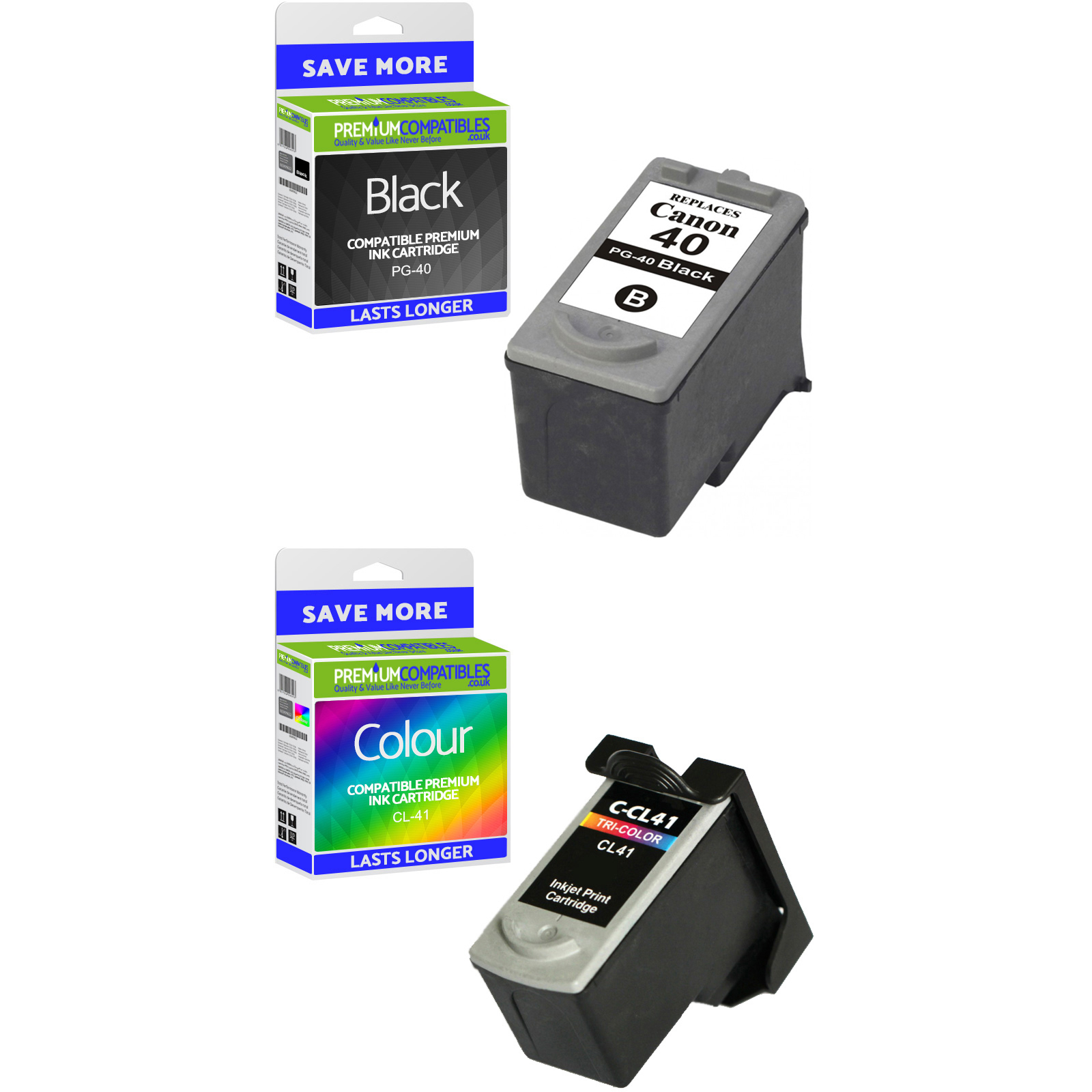 Premium Remanufactured Canon PG-40 / CL-41 Black & Colour Combo Pack Ink Cartridges (0615B043)
