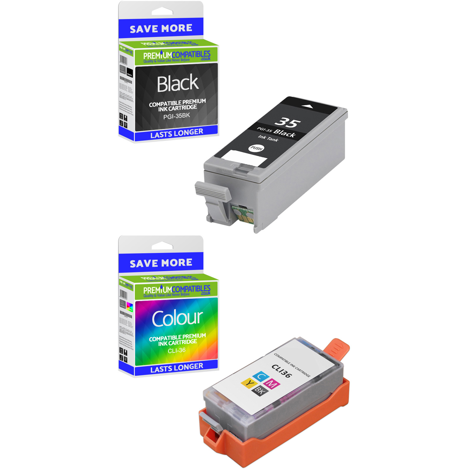 Compatible Canon PGI-35BK / CLI-36 Black & Colour Combo Pack Ink Cartridges (1509B001 & 1511B001)