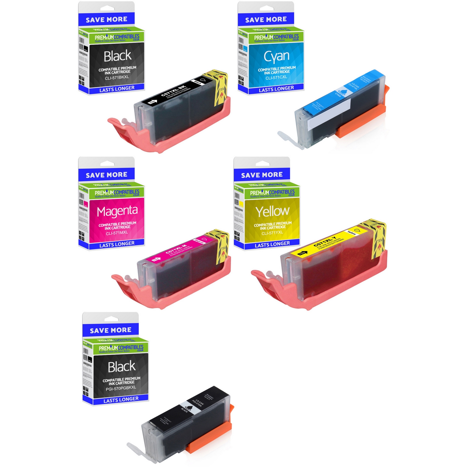 Compatible Canon PGI-570PGBKXL / CLI-571XL C, M, Y, K Multipack High Capacity Ink Cartridges (0318C001 / 0332C006)