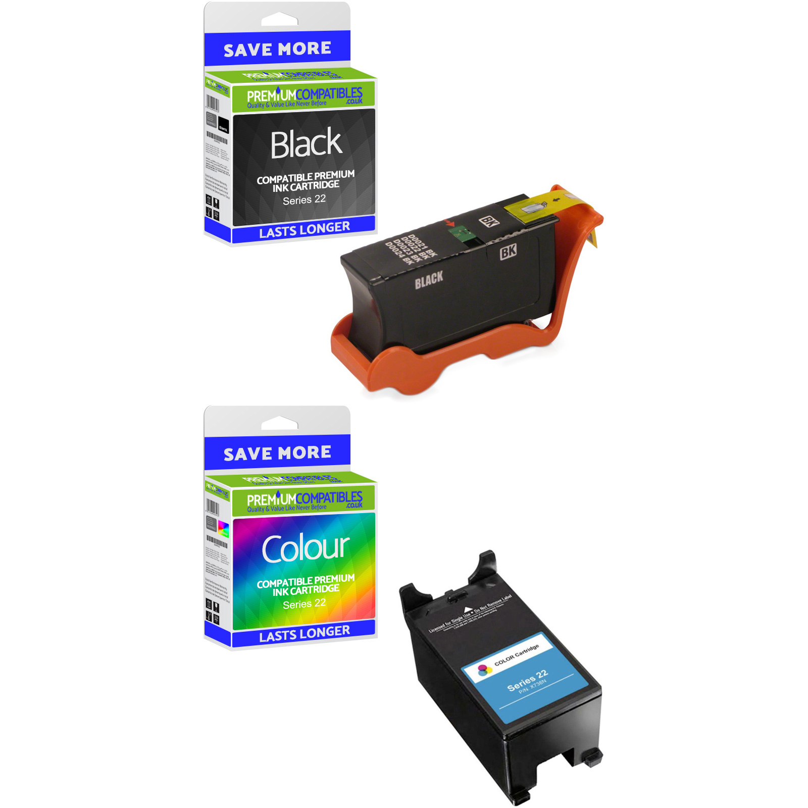 Compatible Dell Series 22 Black & Colour Combo Pack High Capacity Ink Cartridges (592-11393 & 592-11328)