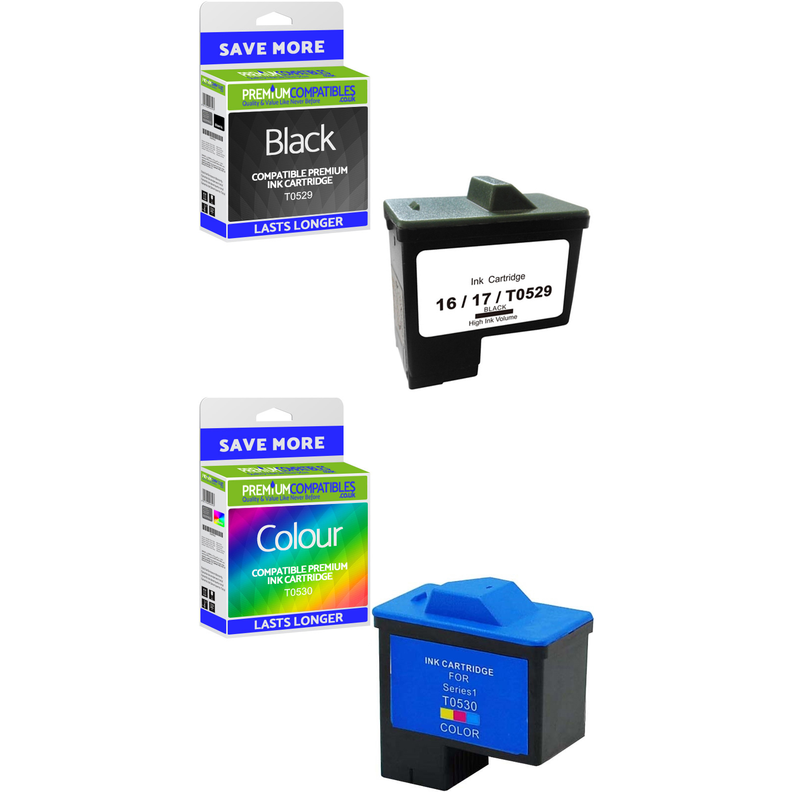Premium Remanufactured Dell T0529 / T0530 Black & Colour Combo Pack Ink Cartridges (592-10039 & 592-10040)