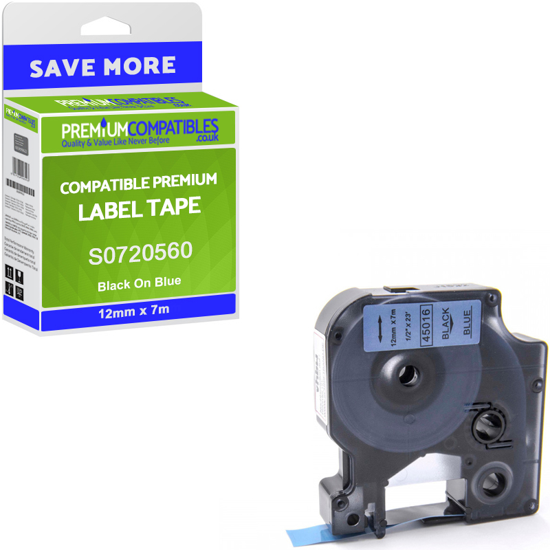Compatible Dymo 45016 Black On Blue 12mm x 7m D1 Label Tape (S0720560)