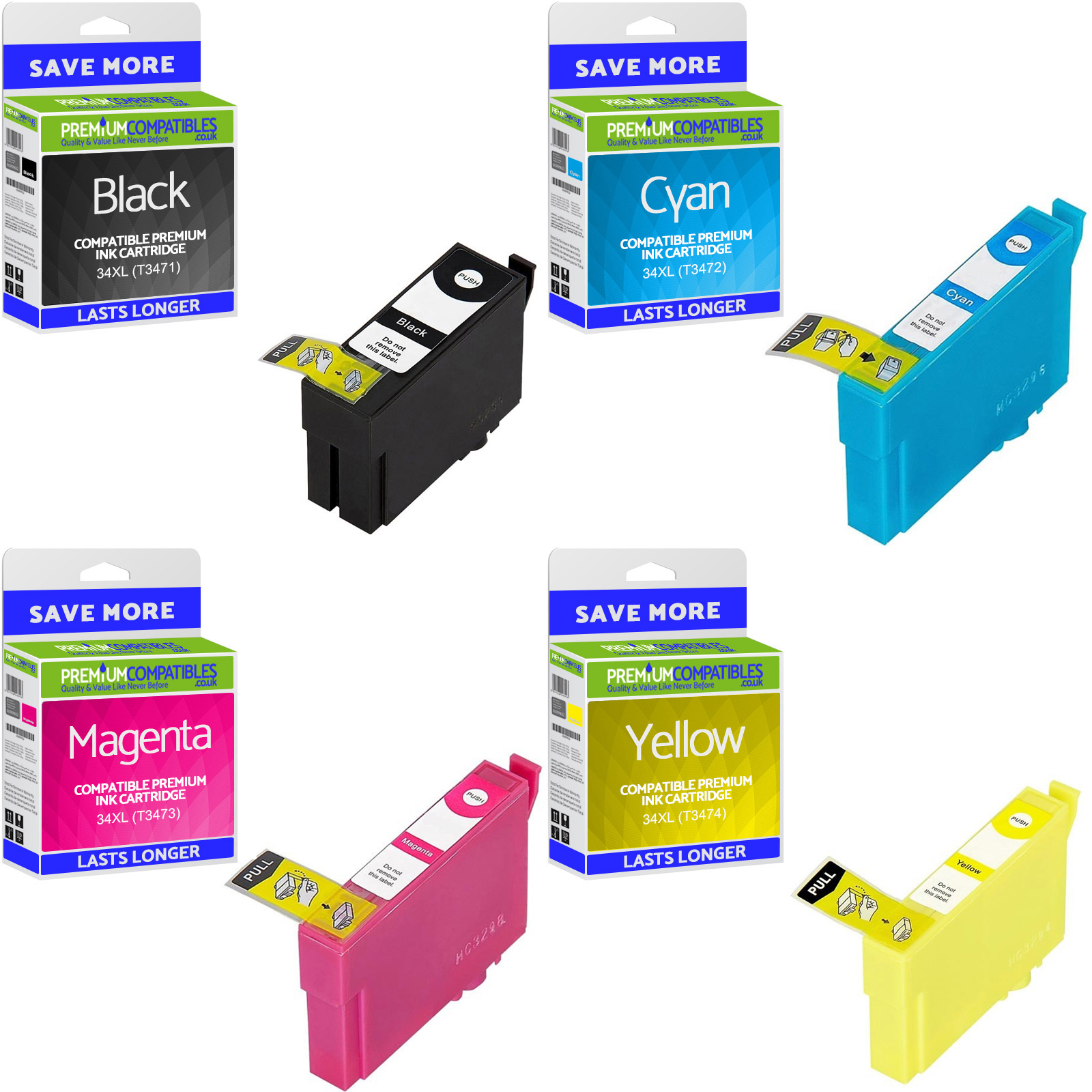 Compatible Epson 34XL CMYK Multipack High Capacity Ink Cartridges (C13T34764010) T3476 Golf Ball