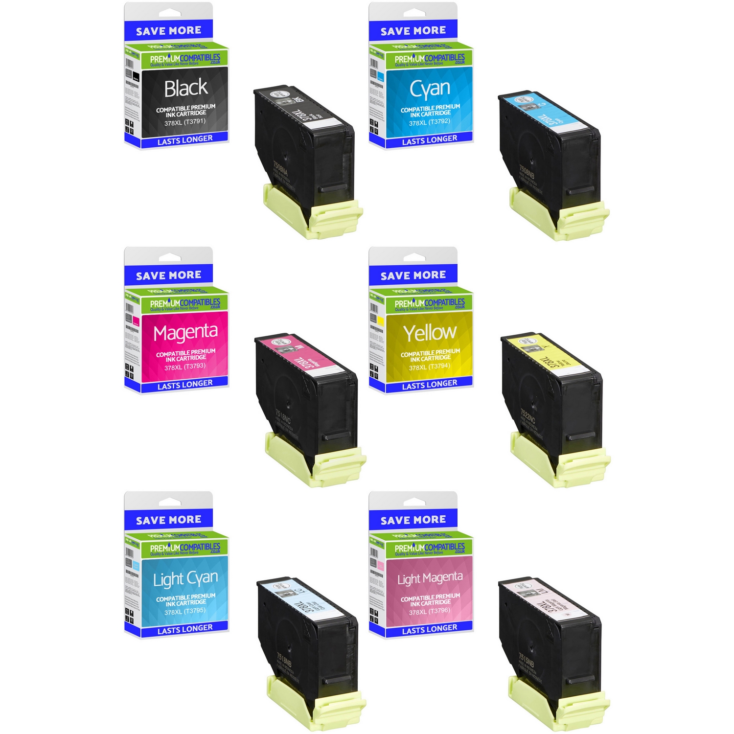 Compatible Epson 378XL C, M, Y, K, LC, LM Multipack High Capacity Ink Cartridges (C13T37984010) T3798 Squirrel