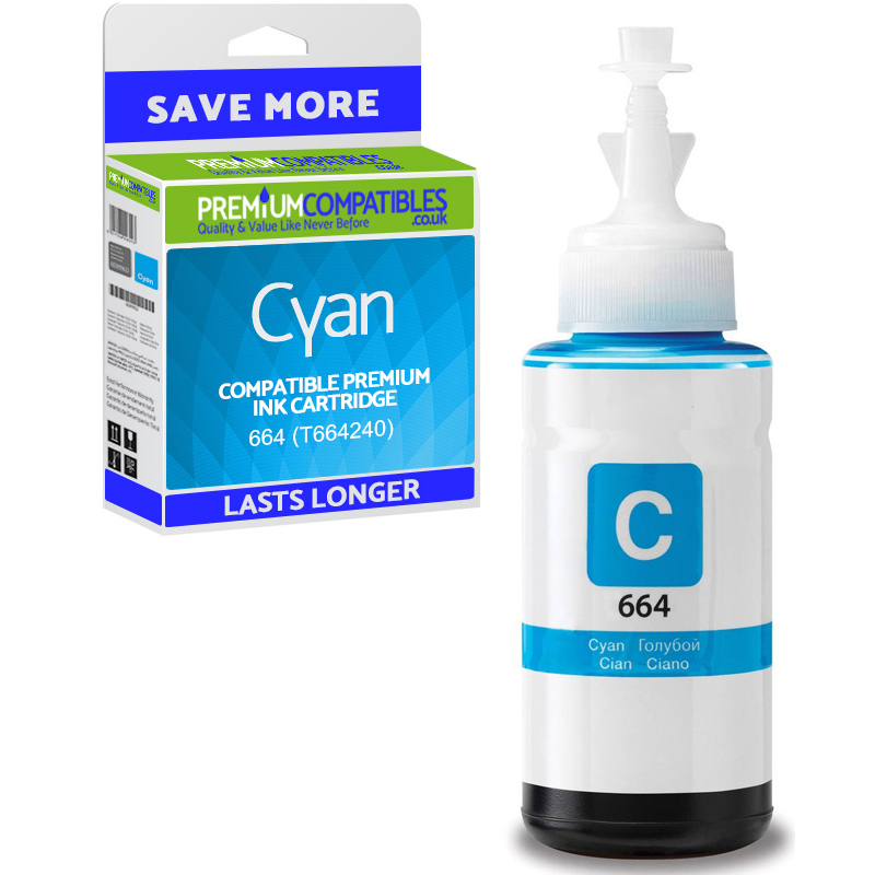 Compatible Epson 664 Cyan Ink Bottle (C13T664240)