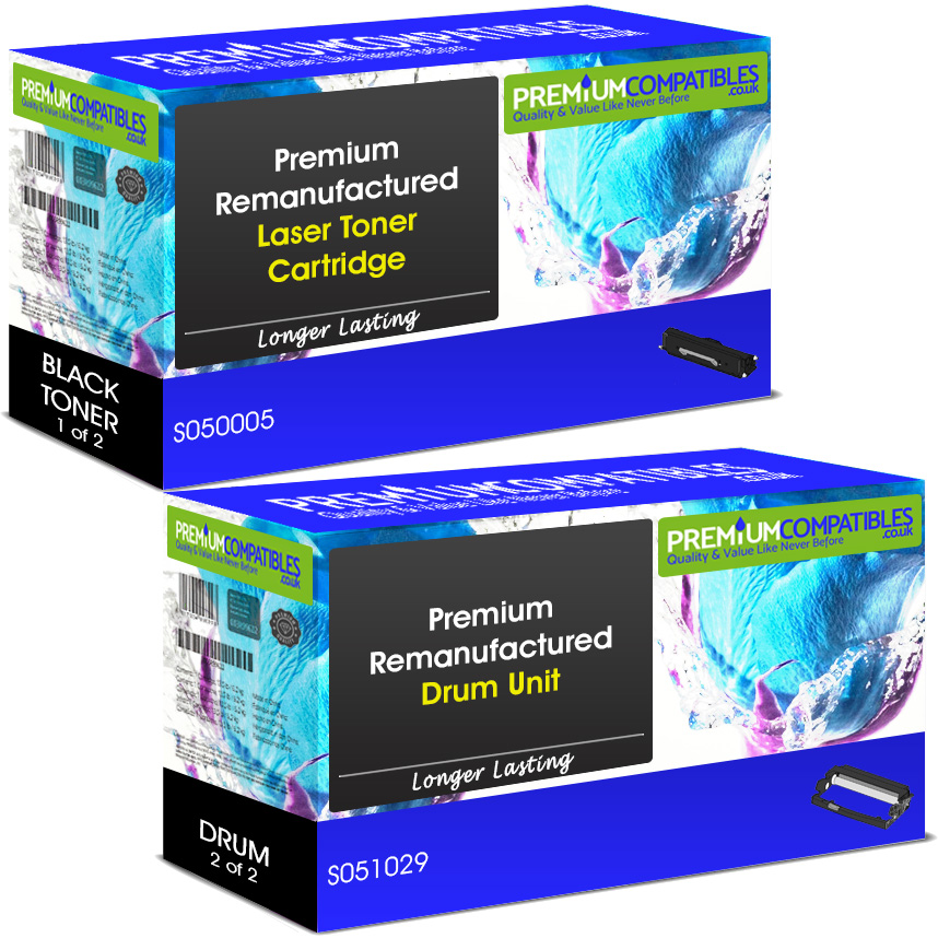 Premium Remanufactured Epson S050005 / S051029 Black Toner Cartridge & Drum Unit Combo Pack (S050005 & S051029)