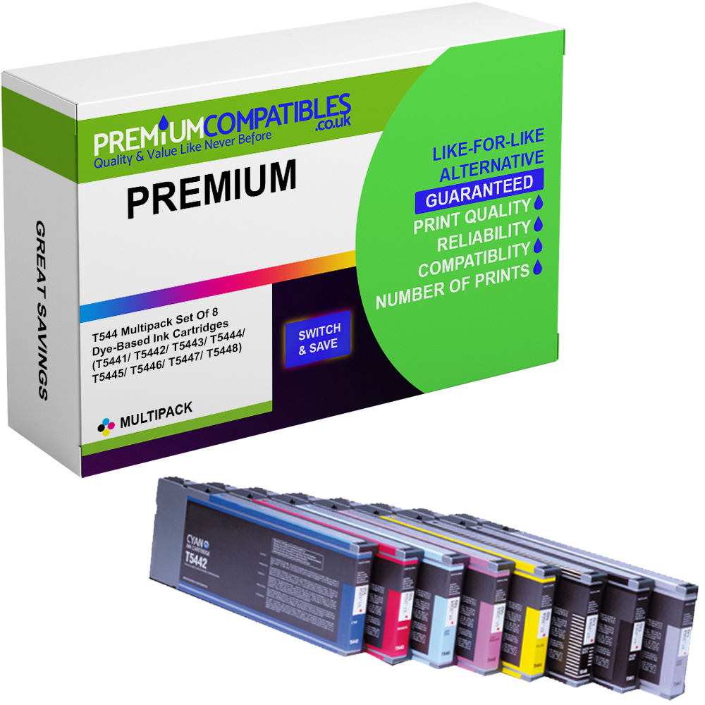 Compatible Epson T544 Multipack Set Of 8 Dye-Based Ink Cartridges (T5441/ T5442/ T5443/ T5444/ T5445/ T5446/ T5447/ T5448)