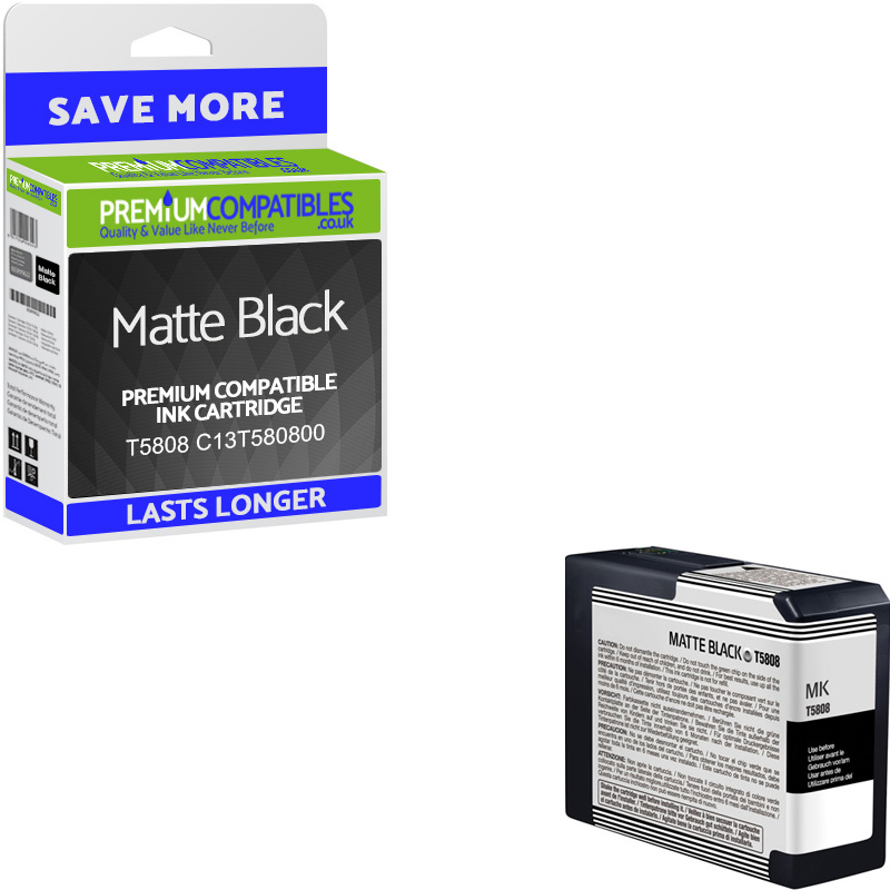 Premium Remanufactured Epson T5808 Matte Black Ink Cartridge (C13T580800)
