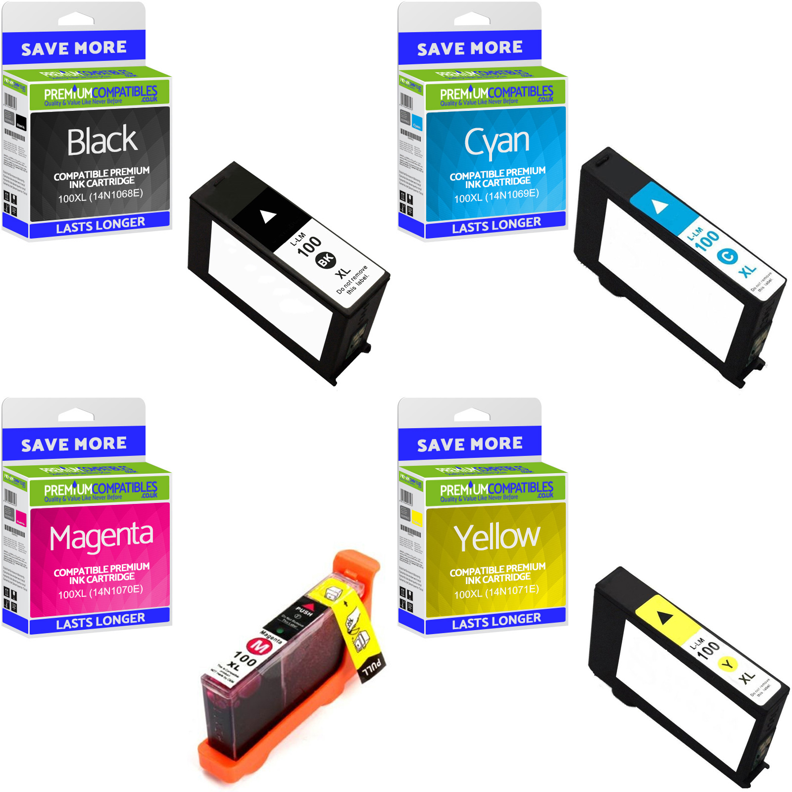 Compatible Lexmark 100XL CMYK Multipack High Capacity Ink Cartridges (14N1921E)