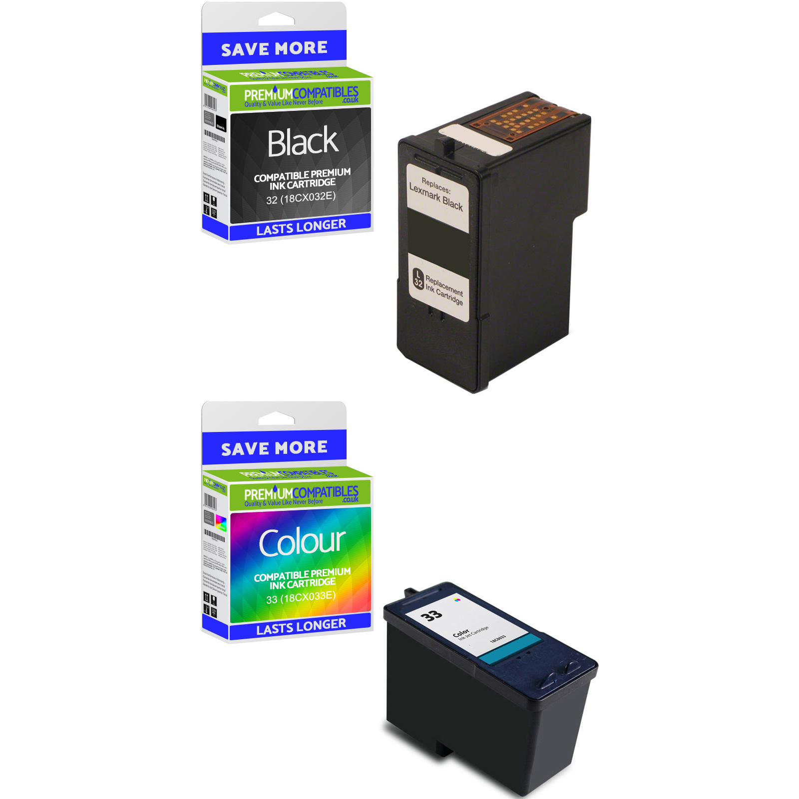 Premium Remanufactured Lexmark 32 / 33 Black & Colour Combo Pack Ink Cartridges (80D2951)