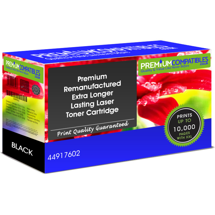Premium Remanufactured OKI 44917602 Black Extra Longer Lasting Toner Cartridge (44917602)