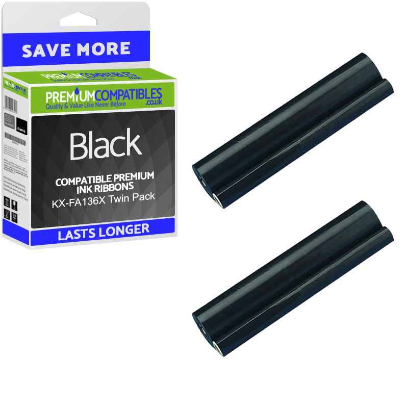 Compatible Panasonic KX-FA135X Black Twin Pack Ink Film Ribbons (KX-FA136X)