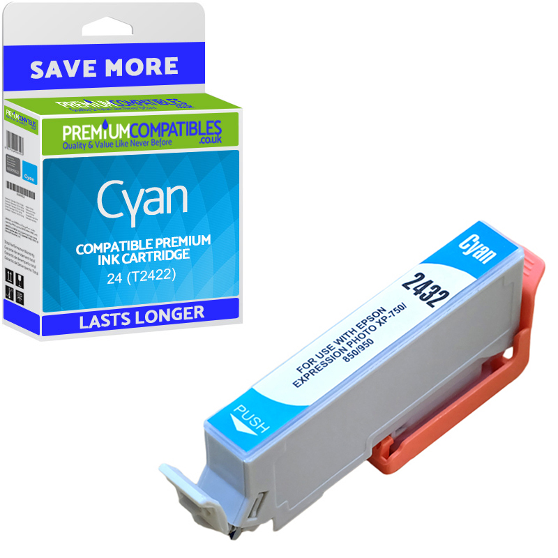 Compatible Epson 24 Cyan Ink Cartridge (C13T24224010) T2422 Elephant