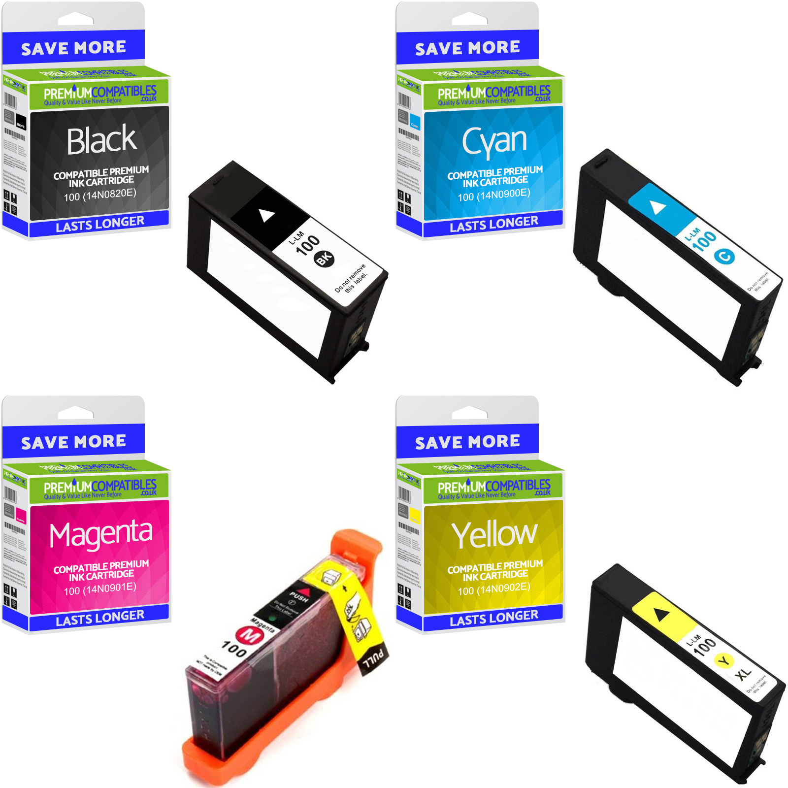 Compatible Lexmark 100 CMYK Multipack Ink Cartridges (14N0820E / 14N0900E / 14N0901E / 14N0902E)