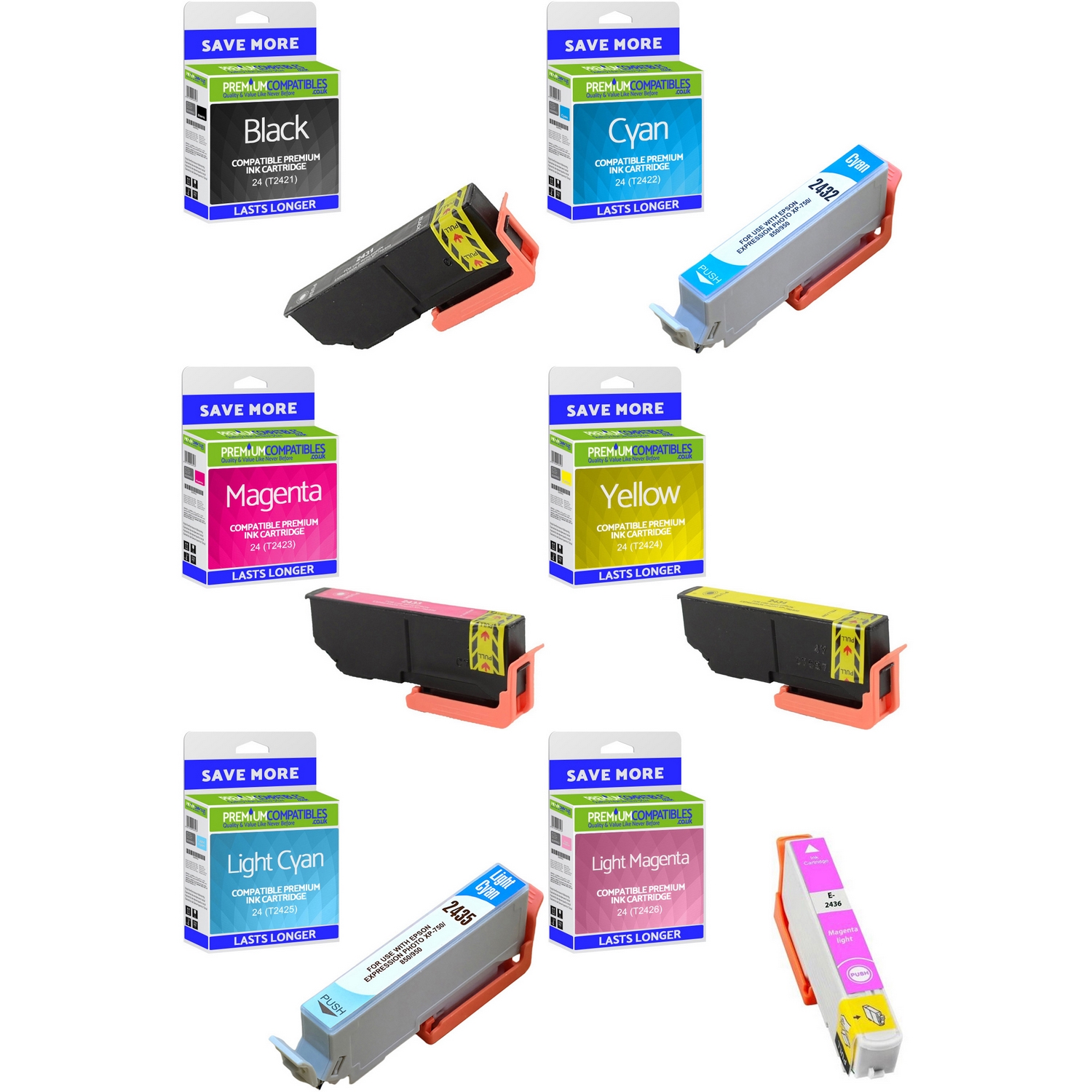 Compatible Epson 24 C, M, Y, K, LC, LM Multipack Ink Cartridges (C13T24284011) T2428 Elephant