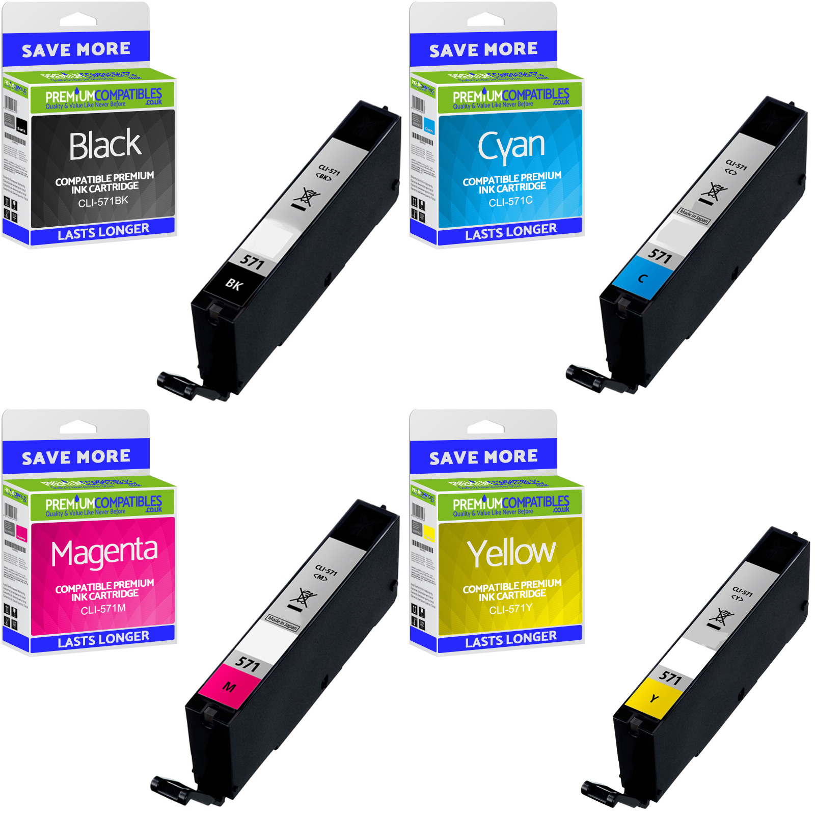 Compatible Canon CLI-571 CMYK Multipack Ink Cartridges (0386C005)