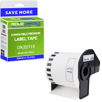 Compatible Brother DK-22113 Black On Clear 62mm x 15.24m Continuous Clear Film Tape (DK22113)