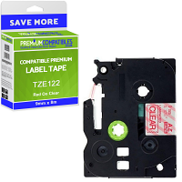 Compatible Brother TZe-122 Red On Clear 9mm x 8m Laminated P-Touch Label Tape (TZE122)