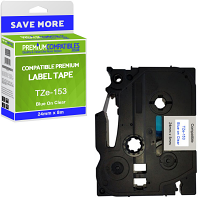 Compatible Brother TZe-153 Blue On Clear 24mm x 8m Laminated P-Touch Label Tape (TZe-153)