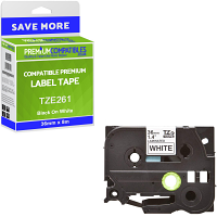 Compatible Brother TZe-261 Black On White 36mm x 8m Laminated P-Touch Label Tape (TZE261)