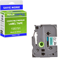 Compatible Brother TZe-731 Black On Green 12mm x 8m Laminated P-Touch Label Tape (TZE731)