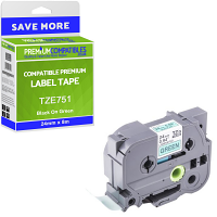 Compatible Brother TZe-751 Black On Green 24mm x 8m Laminated P-Touch Label Tape (TZE751)