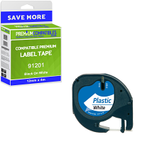 Compatible Dymo 91201 Black On White 12mm x 4m LetraTag Label Tape (S0721610)