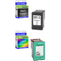 Premium Remanufactured HP 337 / 343 Black & Colour Combo Pack Ink Cartridges (C8766EE & C9364EE)