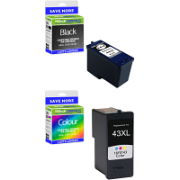 Premium Remanufactured Lexmark 43XL / 44XL Black & Colour Combo Pack Ink Cartridges (0080D2966)