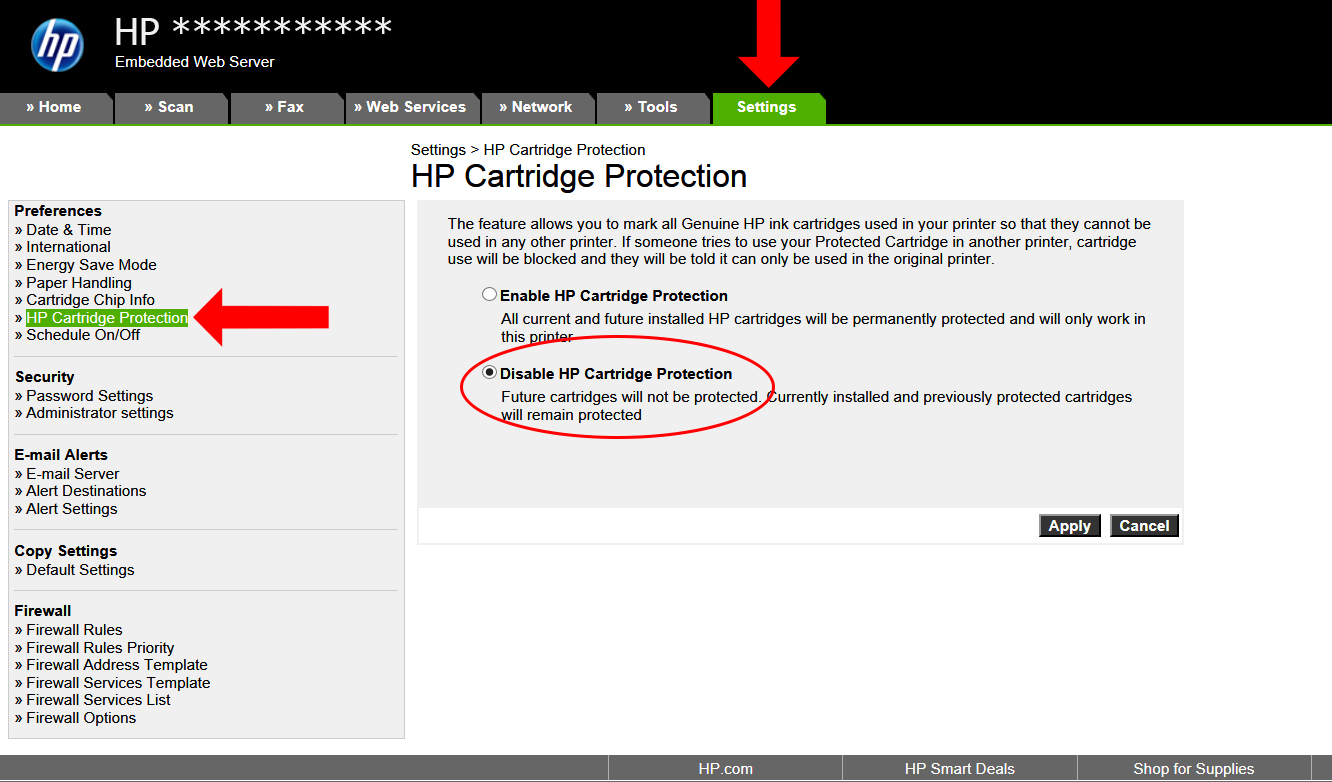 HP protected cartridge remove error