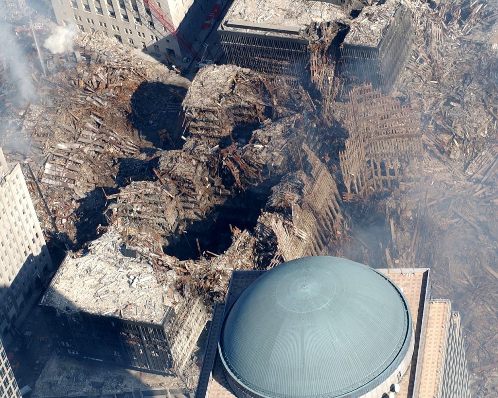 The ruins of Ground Zero after 9/11